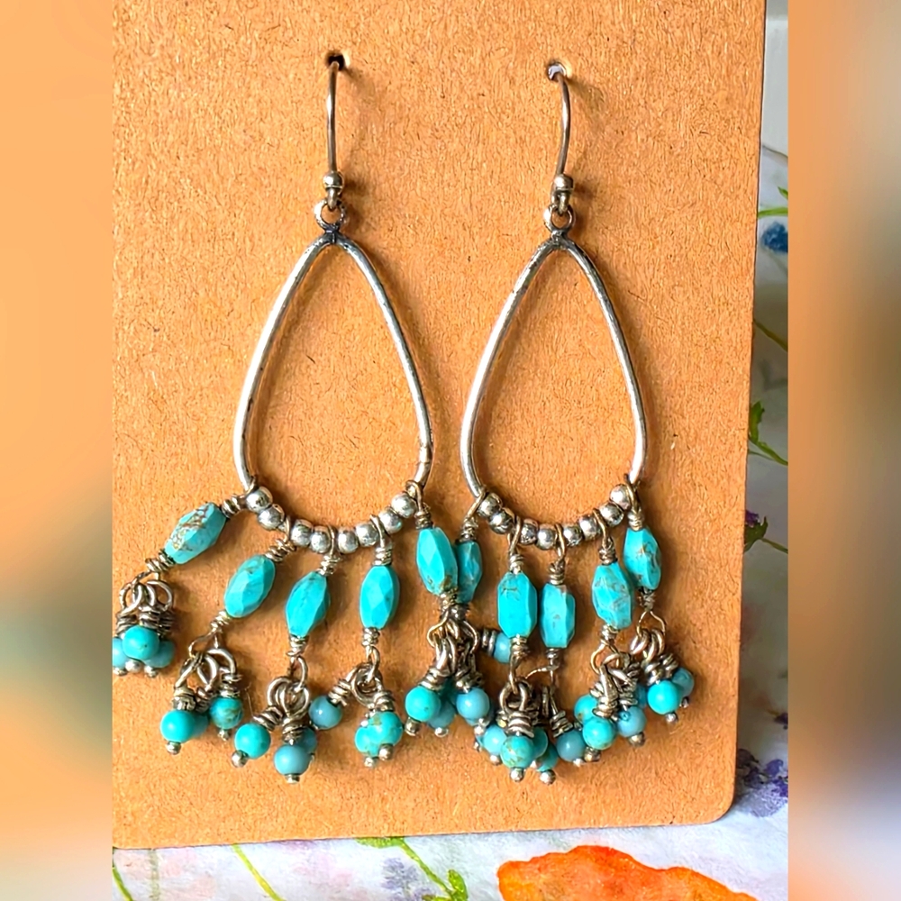 Silver and Turquoise Color Dangle Earrings